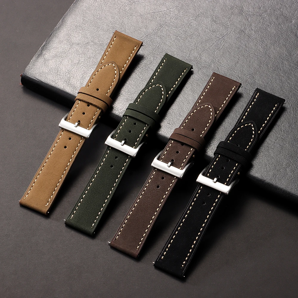 Correa de reloj de cuero de liberación rápida, correa de reloj de 20mm y 22mm para Samsung Galaxy Watch 7 6 5 4, pulsera cosida para hombres y mujeres