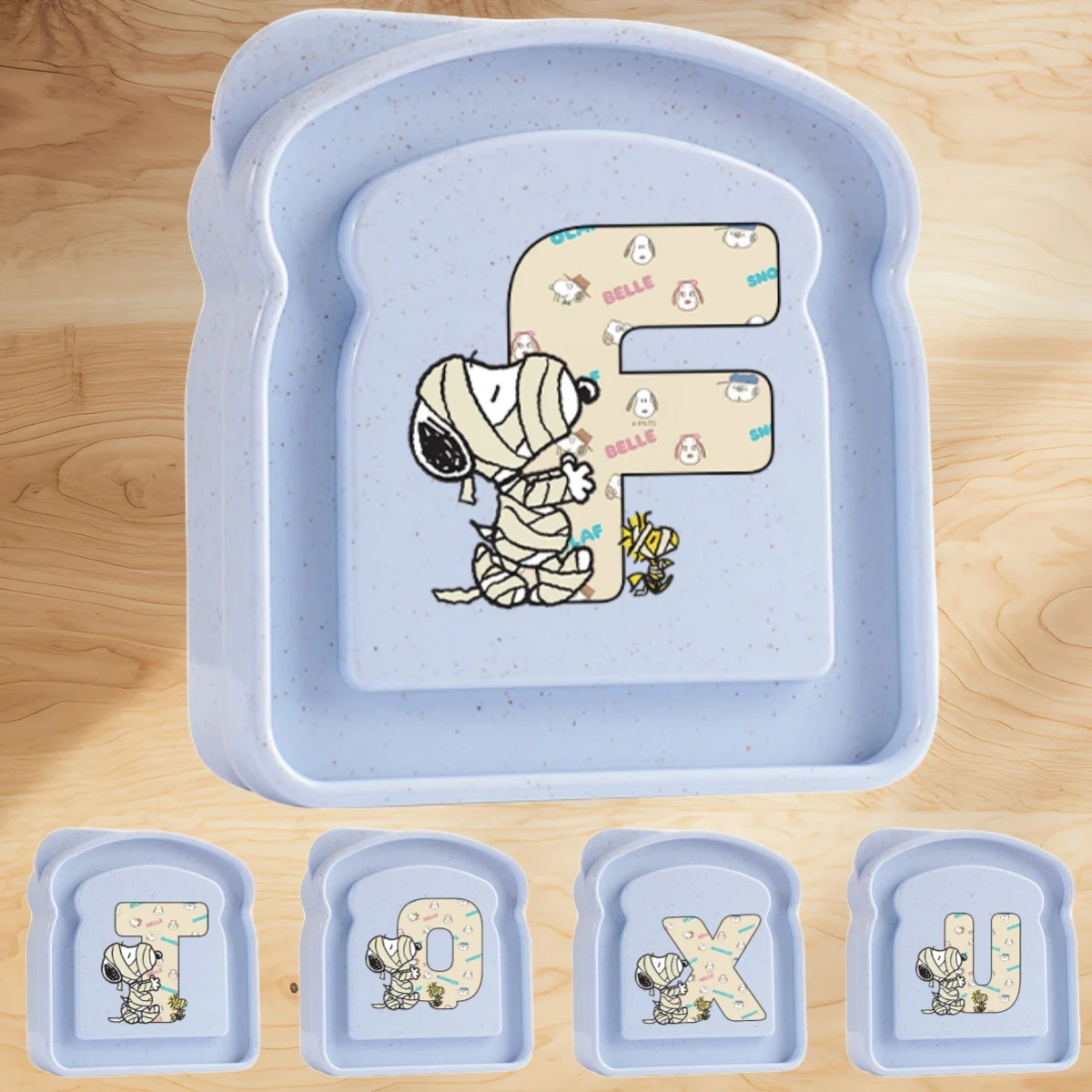 

Cartoon Snoopy Anime Reusable Sandwich Holder Kawaii A-Z Letter Printed Bread Container Bento Box with Lid Office Accessories