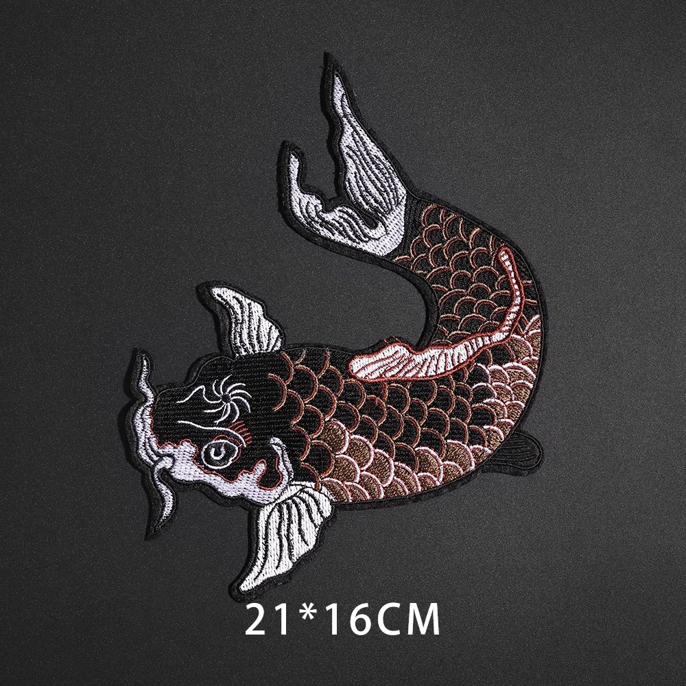 Red Luck Carp Design Embroidered Patches For Clothes Japanese Style Fish Appliques For Shirts DIY Handmade Sewing Craft Decor