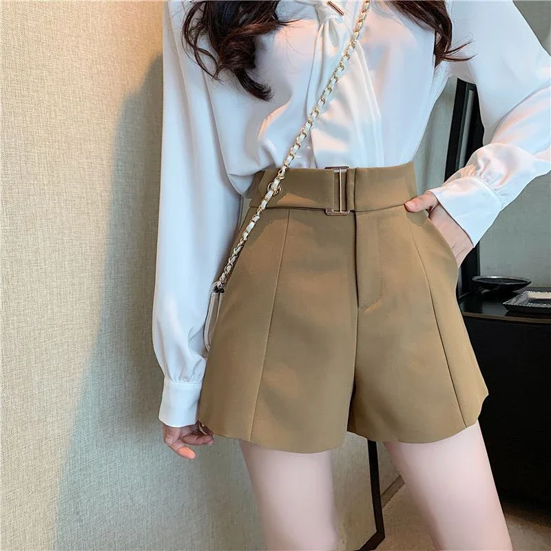 New Women's Fashion Black Suit Shorts Korean High Waist Wide Leg Shorts Summer Ladies Elegant Baggy All Match Short Pants