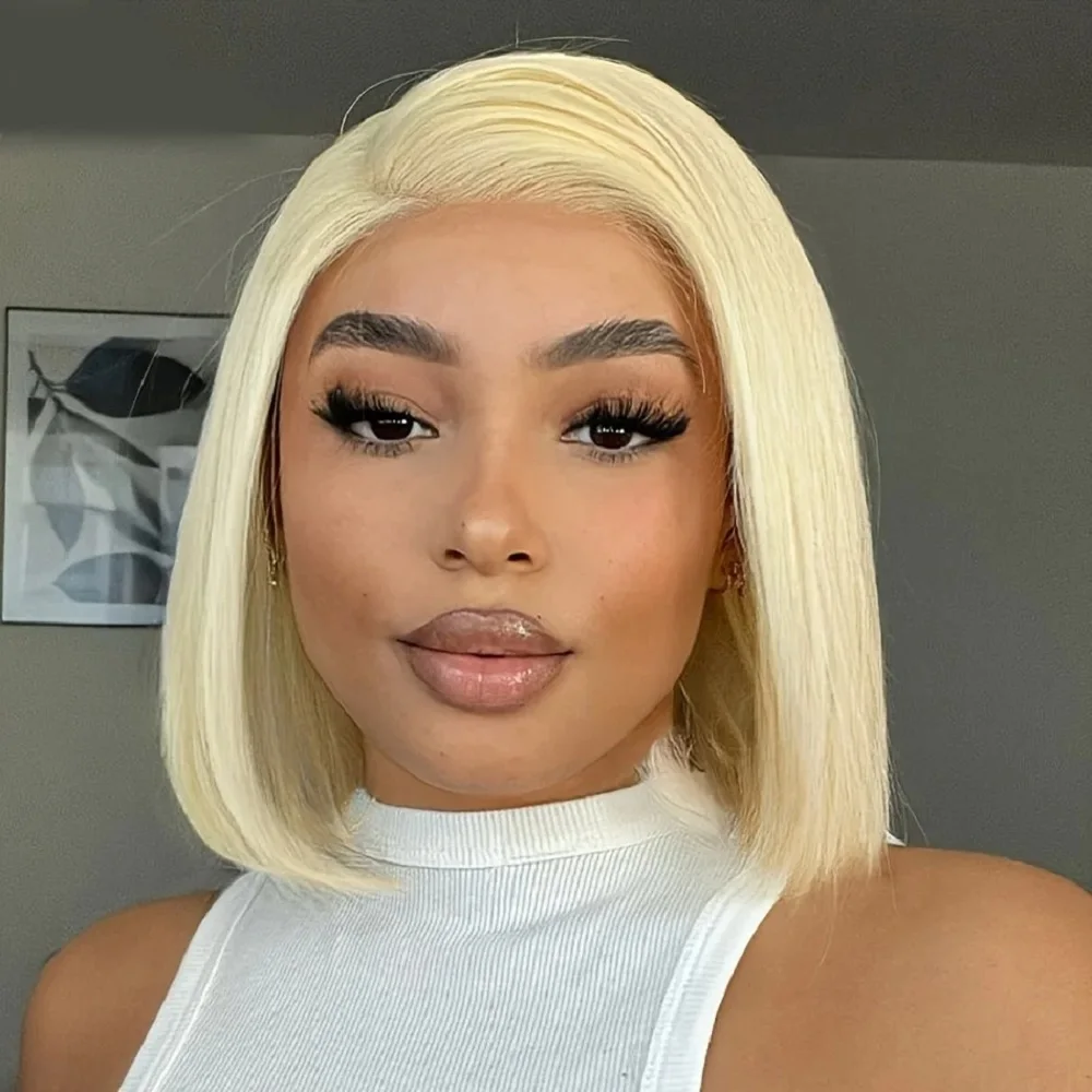 

13x4 HD Transparent Lace Front Bob Wig Pre Plucked With Baby Hair for Women 613 Blonde Bob Wig Human Hair 613 Lace Front Wig