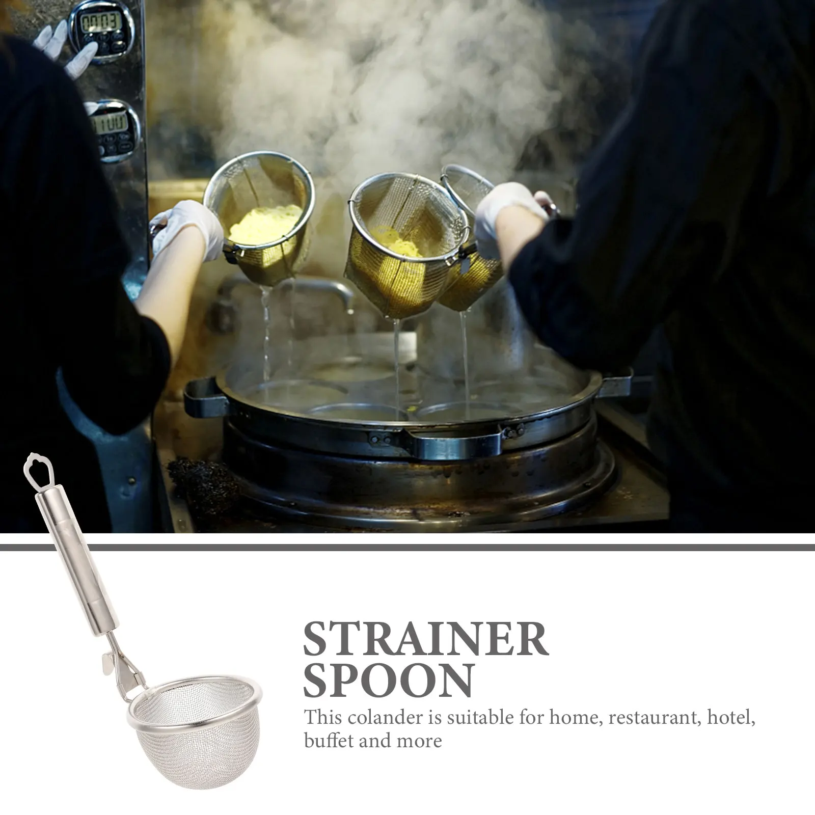 

Stainless Steel Strainer Spoon High Temp Resistant Kitchen Tool Noodle Pasta Scoop Metal Slotted Spoon Strainer Filter