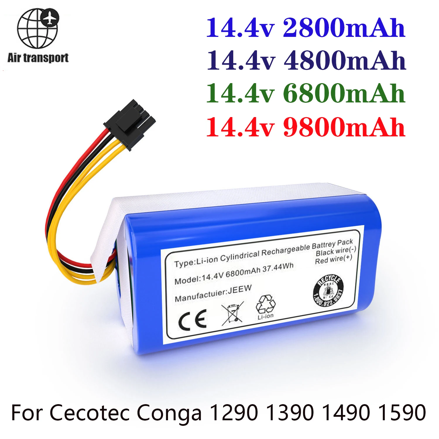 

100% new 14.4v 6800mAh Lithium-ion Battery for Cecotec Conga 1290 1390 1490 1590 Replacement Robot Vacuum Cleaner