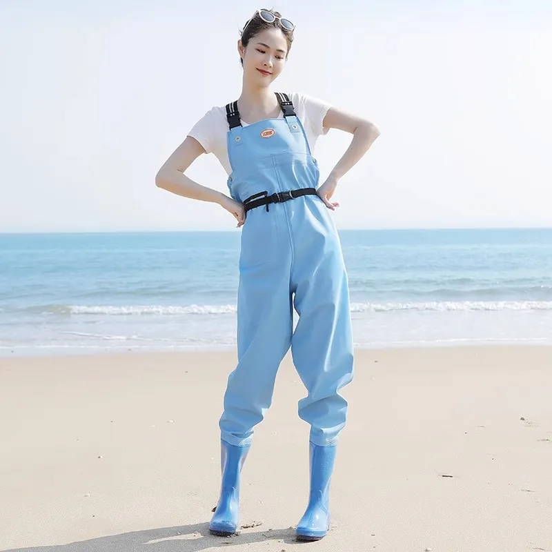 厚みのある防水オーバーオールフィッシングパンツ女性用ハーフレングスレインブーツ釣り具アウトドアキャンプ旅行用品