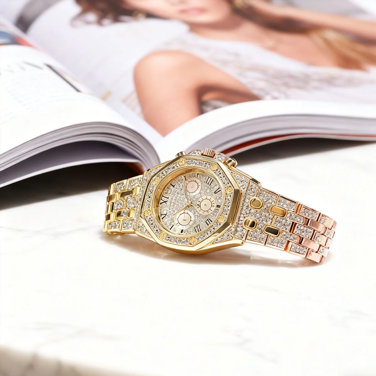 

1 шт.-женские часы, модные кварцевые часы с бриллиантами, женские красочные украшения циферблата