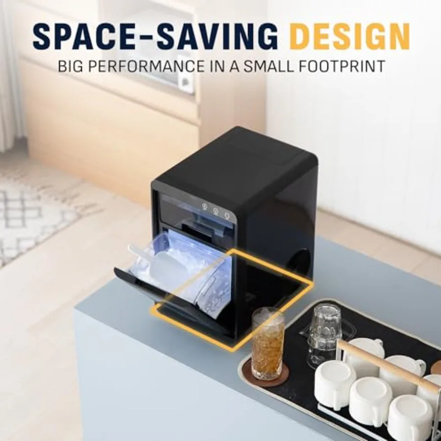 Macchina per il ghiaccio da appoggio Nugget 44 libbre in 24 ore Macchina per il ghiaccio autopulente in acciaio inossidabile nero per la casa Bar Cucina RV Home Off