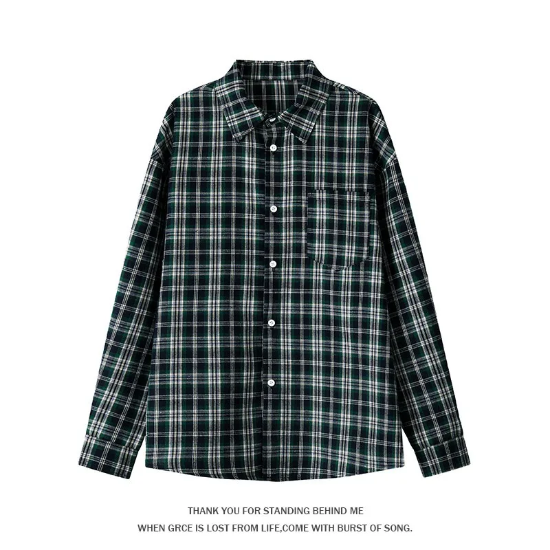 

Retro Plaid Long Sleeve Shirt Women's Loose Button Down Casual Daily Top Red Blue Checkered Pocket Blouse