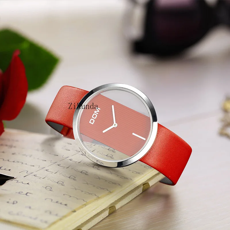 ساعة يد كلاسيكية مجوفة بسيطة من خلال نافذة كوارتز مقاومة للماء للنساء #4