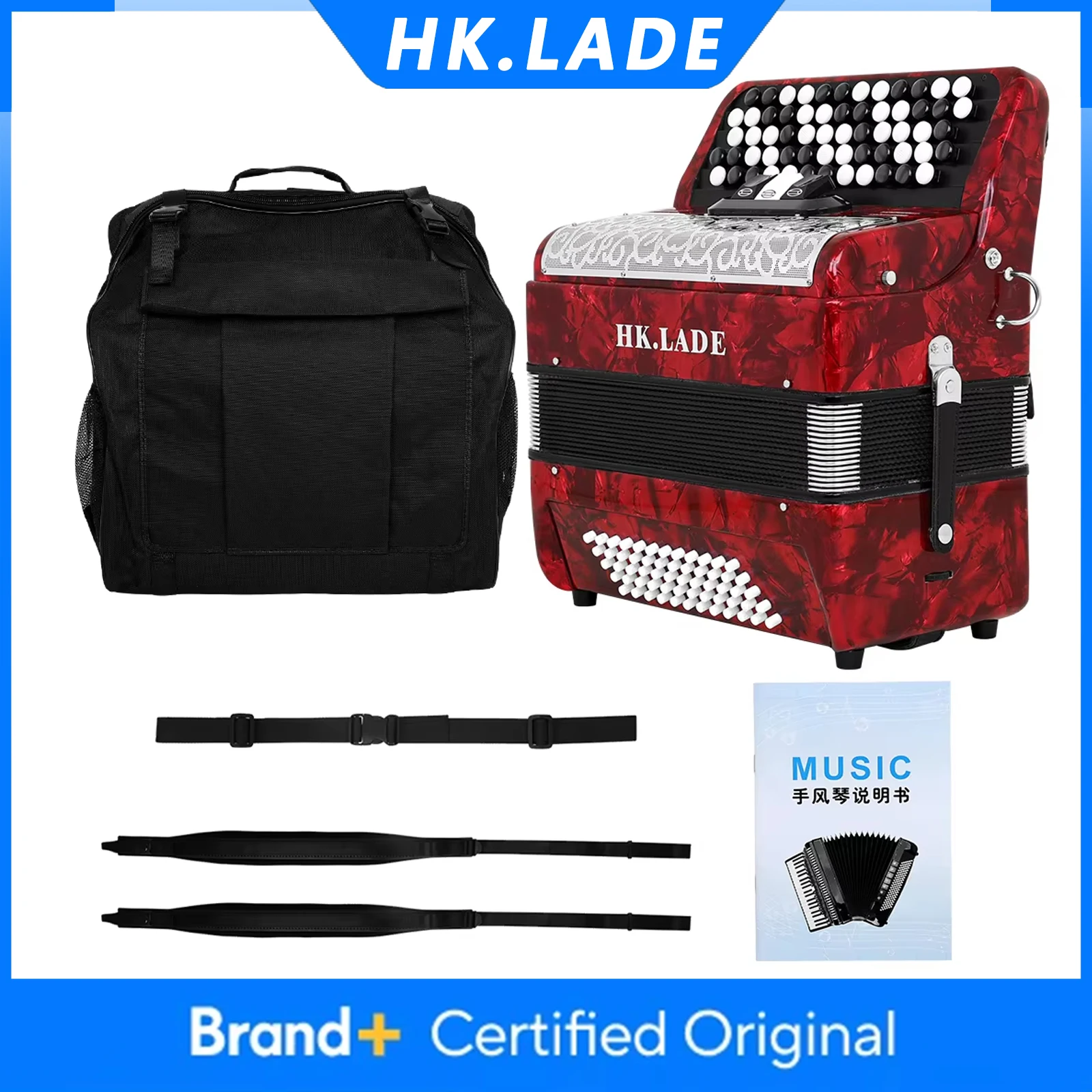 

HK.LADE AH-170 62 Keys 60 Bass Accordion Professional Bayan Accordion with Bag Strap Keyboard Instrument for Grading Performance