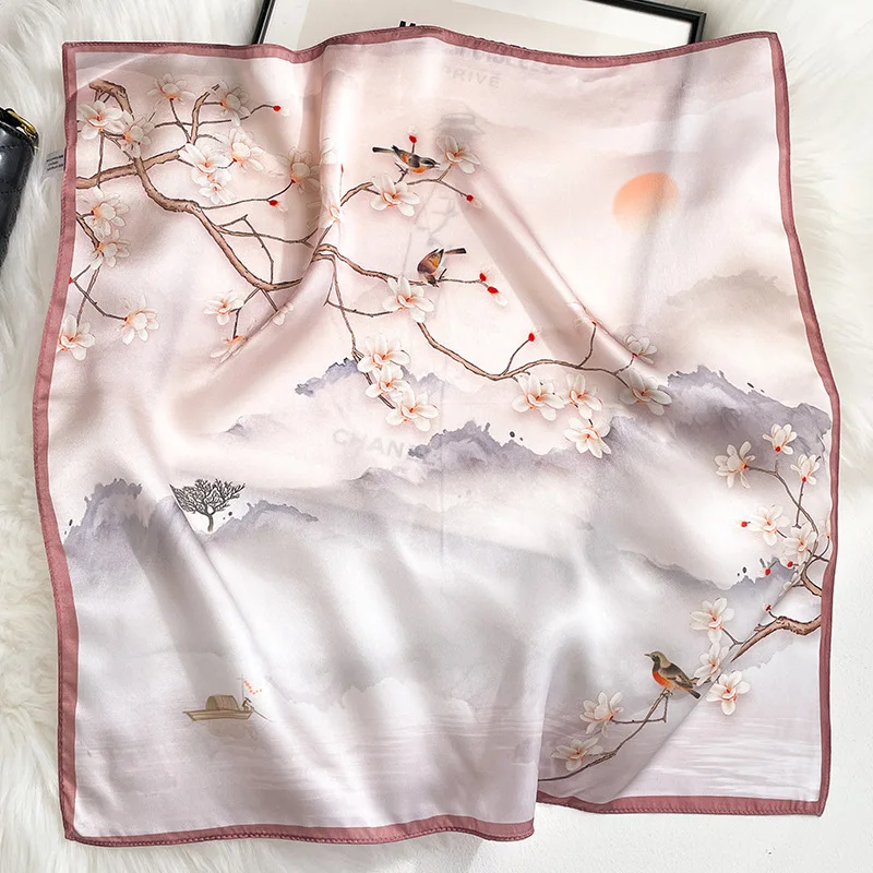 

100% Pure Silk Scarf Women Neck Foulard Luxury High Quality Bandana Square Headband Hijab Print Poncho Scarves Pashmina schals
