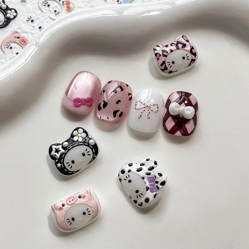 Gato dos desenhos animados kt fone de ouvido pérola geléia bonito leopardo impressão decorativa arte do prego adesivos alto valor estético brinquedo & hobby adesivo