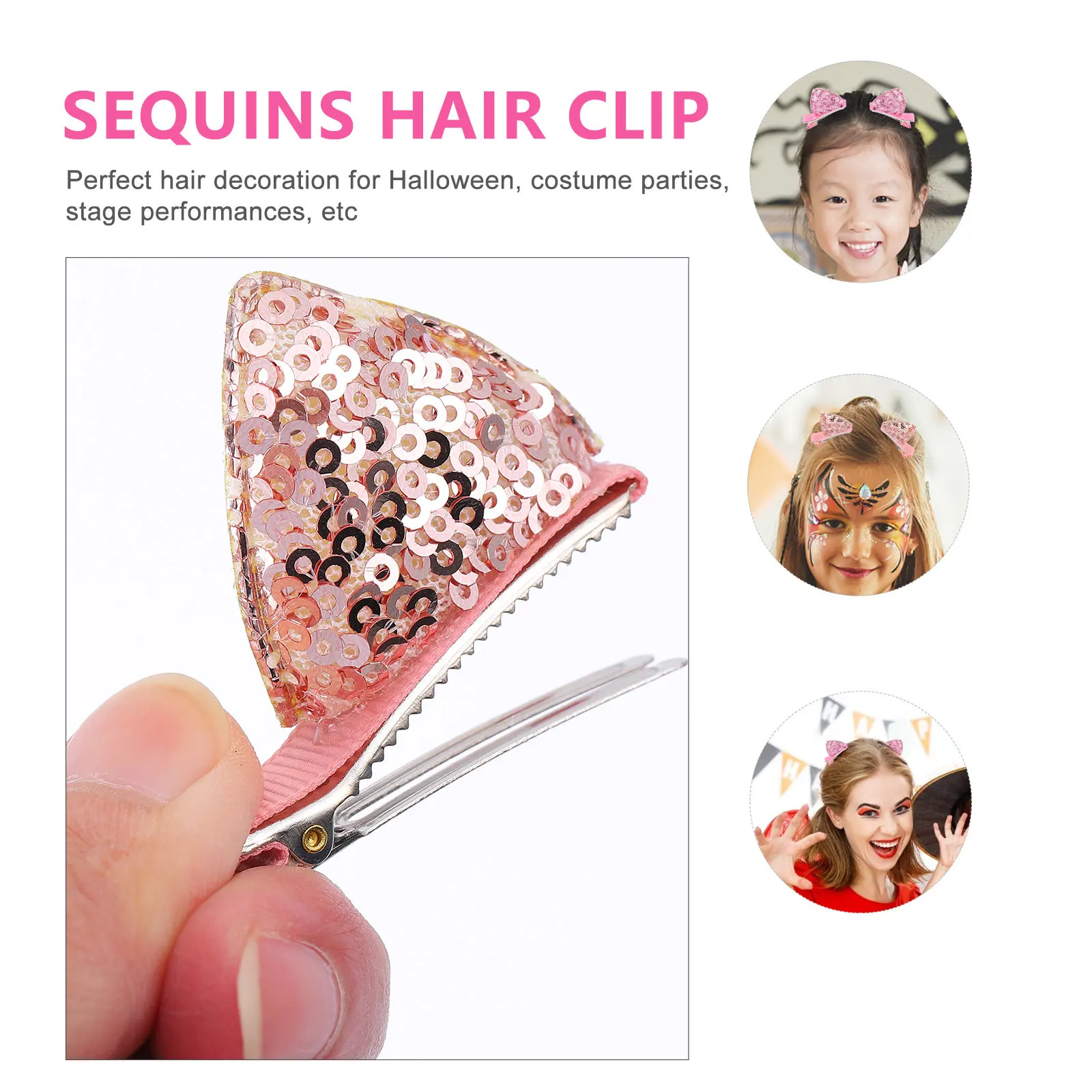 

8pcs Cat Ears Hair Clips Glitter Sequins Kitten Ear Hairpin For Cosplay Makeup Ear Hair Accessories Women Gift