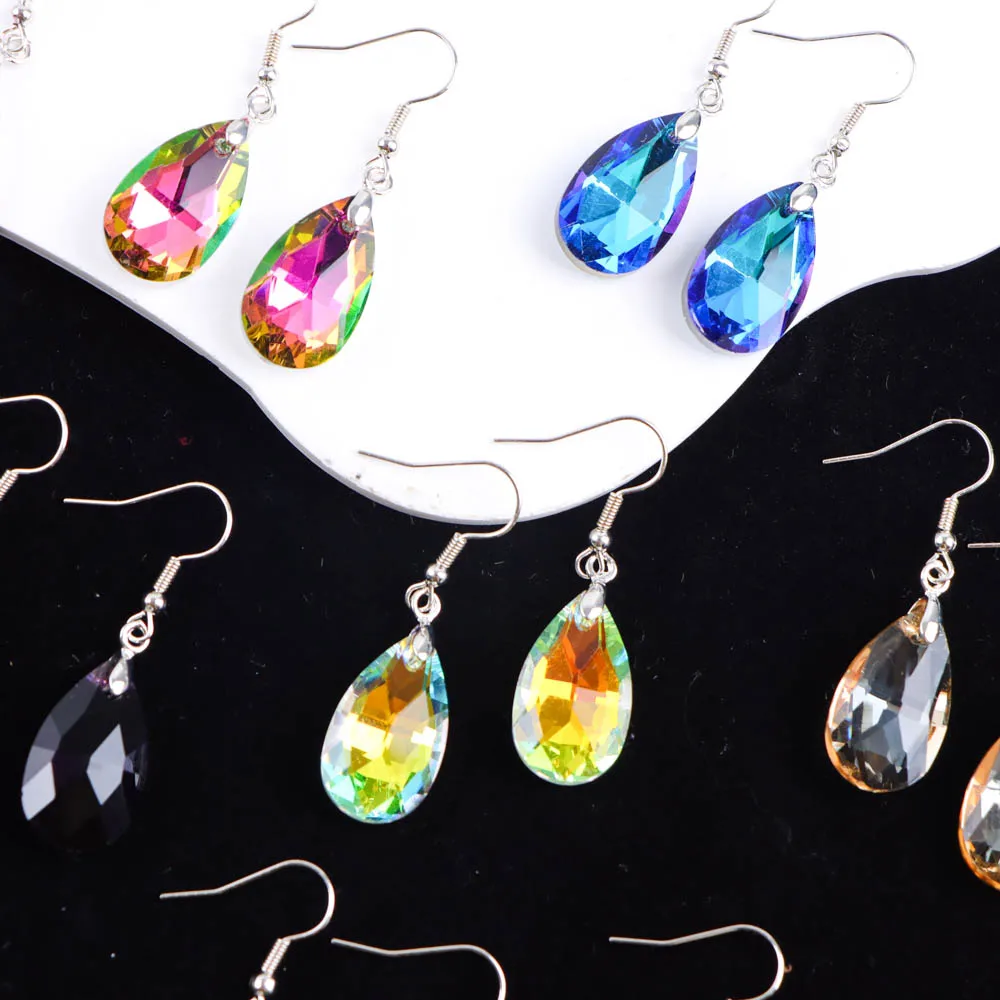 10/20/30/50Pairs Shiny Fashion Colorful Maple Leaf Water Droplet Rhinestone Earring Women Charming Jewelry Party Gift Decoration