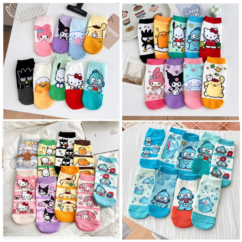 

10 Pairs for Hellokitty Women Short Socks Kuromi Comfortable Soft Socks Cartoon Girl for Gift One Size