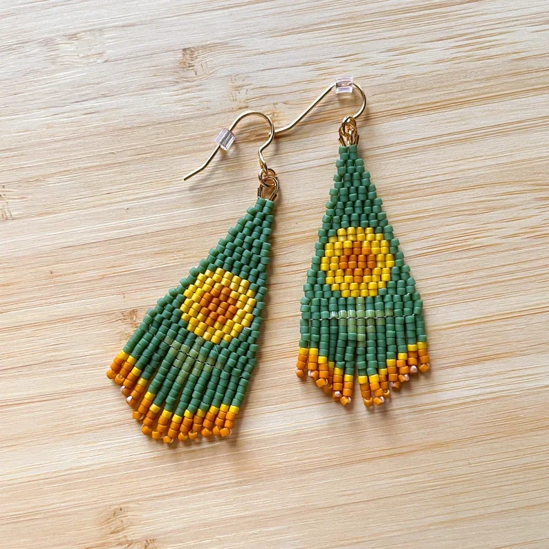Rice bead earrings Sun Creativity Hand weaving Tassels Flowers Pattern Bohemia Alloy Female Fashion Simple Beaded earrings