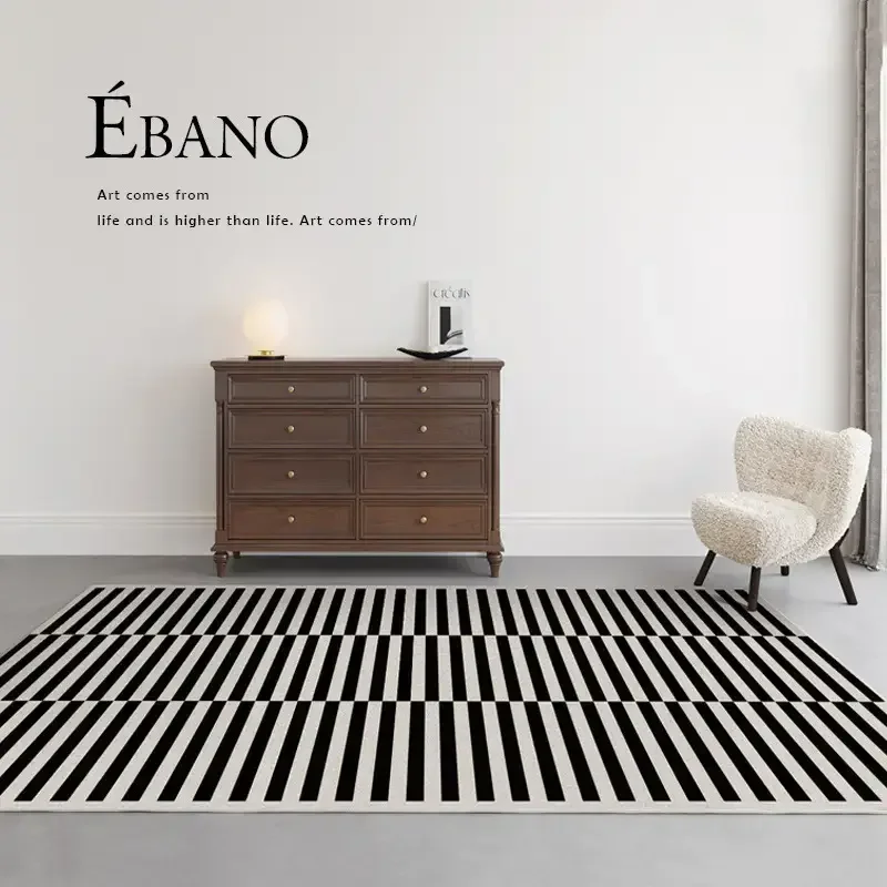 French Retro Bedroom Decor Stripe Carpet Minimalist Carpets for Living Room Home Art Plush Floor Mat Large Area Thickened Rug