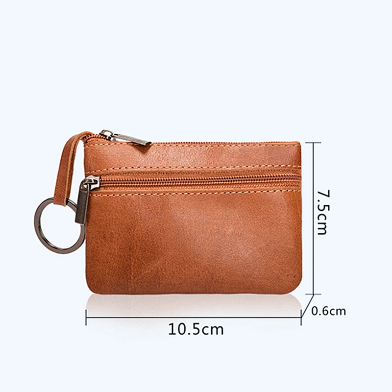 Mini monedero de cuero multifunción con anillo colgante, Retro, Unisex, doble cremallera, embrague corto, bolso de tarjeta pequeño de dos compartimentos