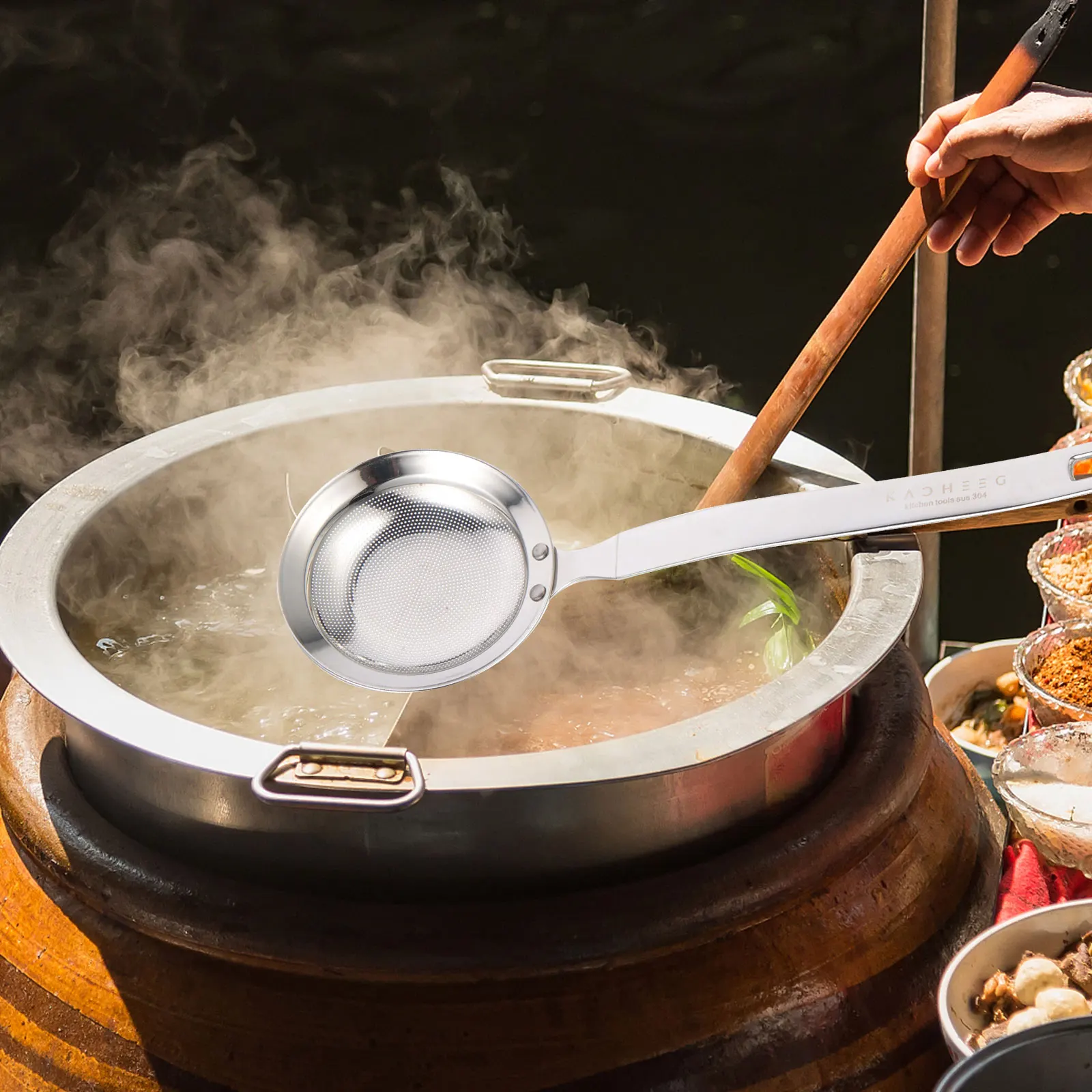 

Stainless Steel Colander Spoon with Dense Holes for Filtering Oil Impurities Kitchen Tool Mesh Strainer Professional Food