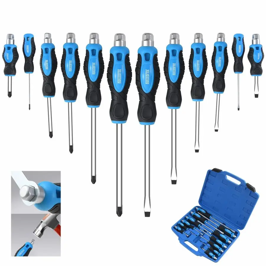 

Magnetic Screwdriver Set, Heavy Duty Screwdriver Set GoThru Steel Blades, High Torque 6 Phillips amp 6 Flat Head Tips Screwdrive