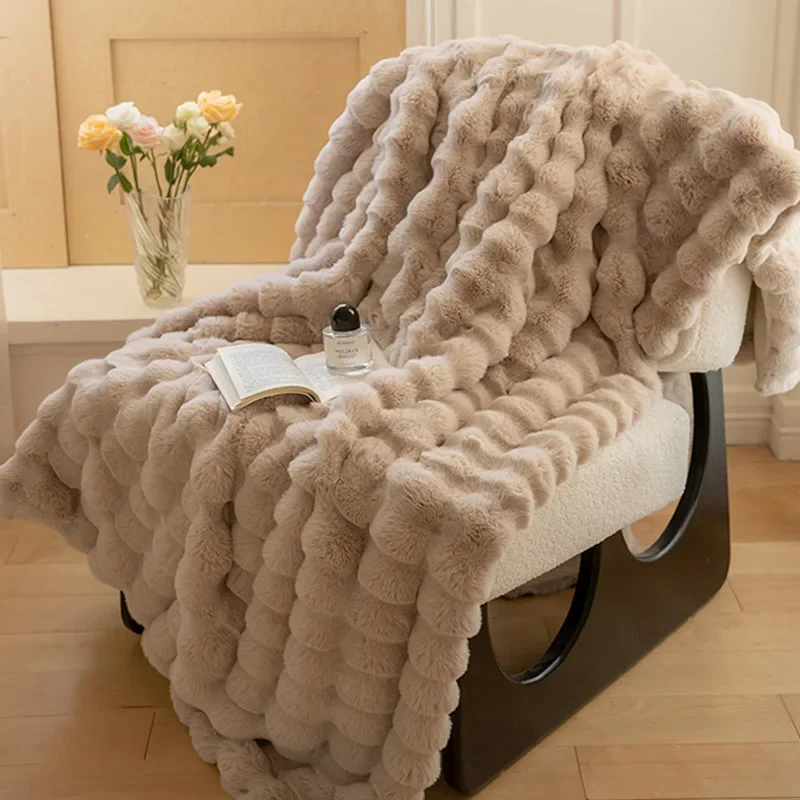 

2024 New Class A 480g Rex Rabbit Hair Imitation Fur Rabbit Fleece Blanket Multifunctional Quilt Cover Blanket Leisure blanket