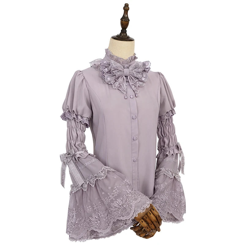 Camisa de manga de princesa con mangas acampanadas desmontables, camisa de estilo japonés con cuello de lazo de Color sólido, vestido gótico de Lolita para mujer, novedad de 2025