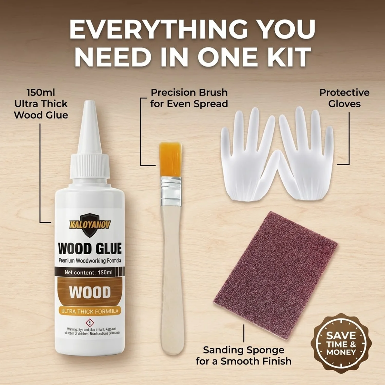 Heavy Duty Woodworking Glue Professional Strength Adhesive for Carpentry Furniture Restoration DIY Crafts with Sandpaper Brush