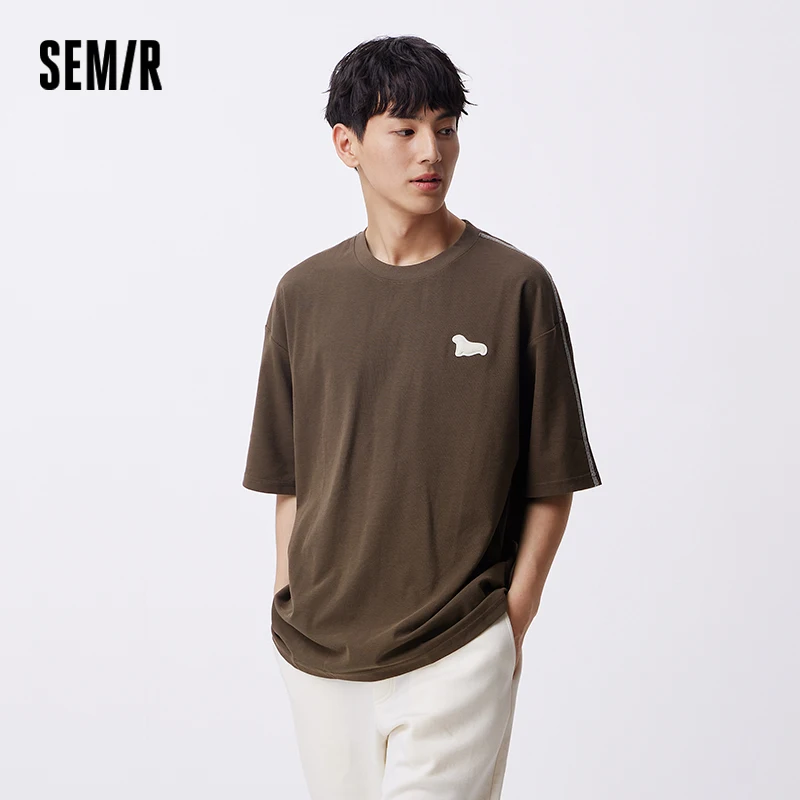 

Semir Short Sleeve T-Shirt Men 2024 Autumn New Contrasting Color American Retro College Style Loose Fashion Trendy Top