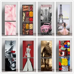 3D Pink Girl Refrigerator Sticker Door Cover Renovation Adhesive Vinyl Fridge Stickers Wallpapers Mural Art Decal Kitchen Decor
