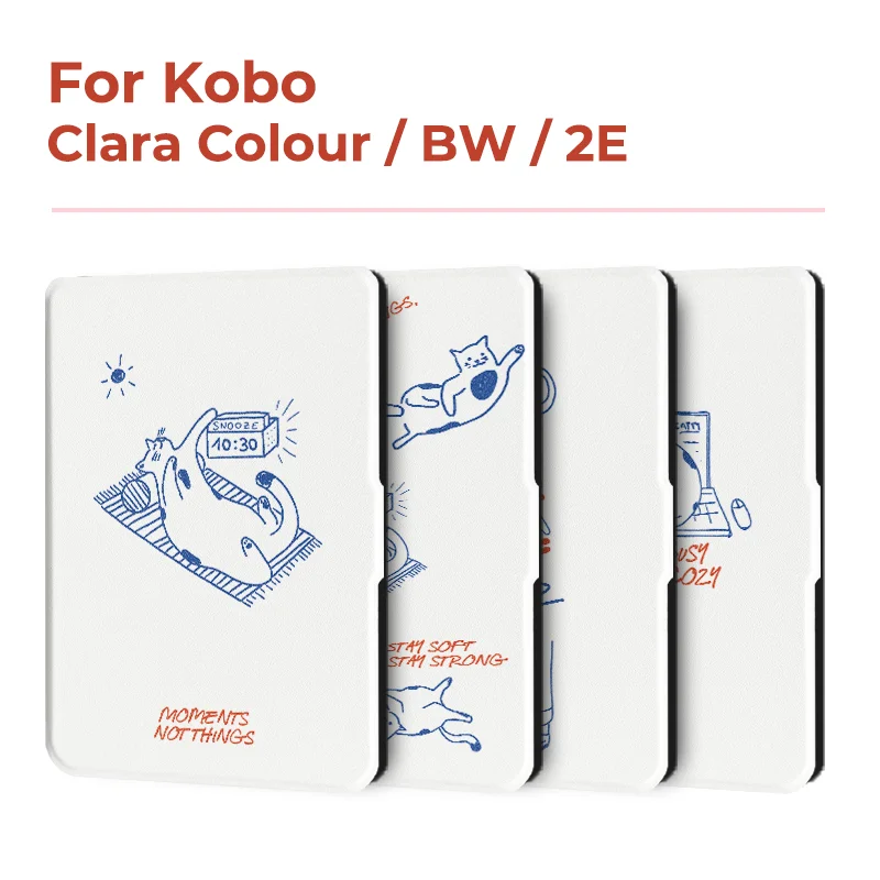 

Twosheep Case for Kobo Clara BW / Clara 2E / Clara Colour｜6" Flip Cover TPU Soft Shell｜Cat Line Art Illustration