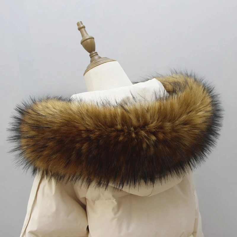 Winter Women\'s Big Fur Hooded Coat Collar Fake Fur Scarf Ladies Jacket Coat Faux Raccoon Fur Collar