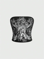Women Gothic Print Tube Top Summer Y2K Clothes Sleeveless Off the Soulder Crop Top Streetwear