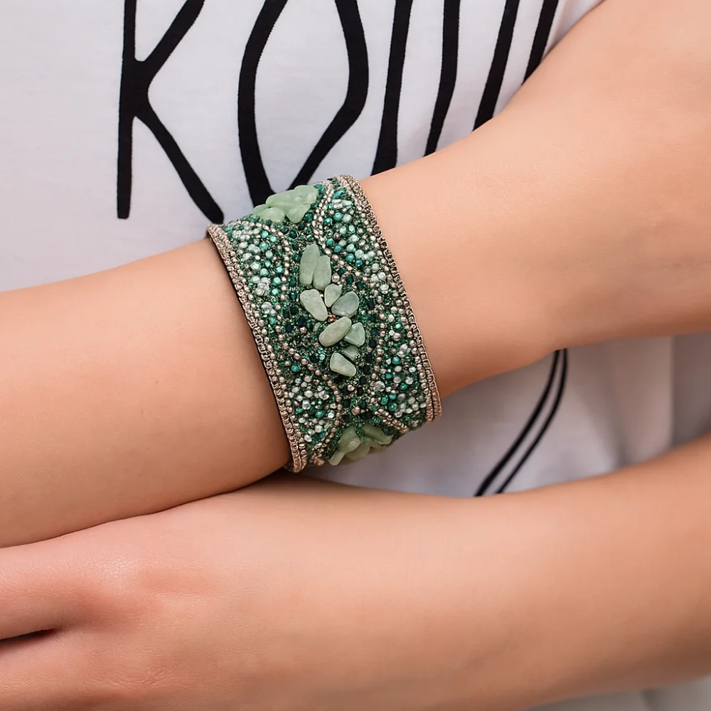 Ethnic Style Magnetic Clasp Bracelet Retro Bohemian Rhinestone Women's Bracelet Stone Beads Magnetic Closure
