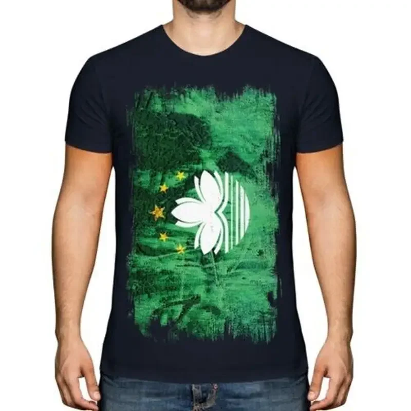 Macau Grunge Flag Herren T-Shirt Macanesisch Fußball Chinesisch Geschenk