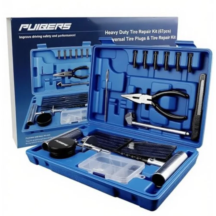 

Набор для ремонта шин Heavy Duty - 67 предметов, профессиональный комплект для ремонта шин с резиновыми заглушками для легковых автомобилей, грузовиков, внедорожников, мотоциклов, полуприцепов, тракторов