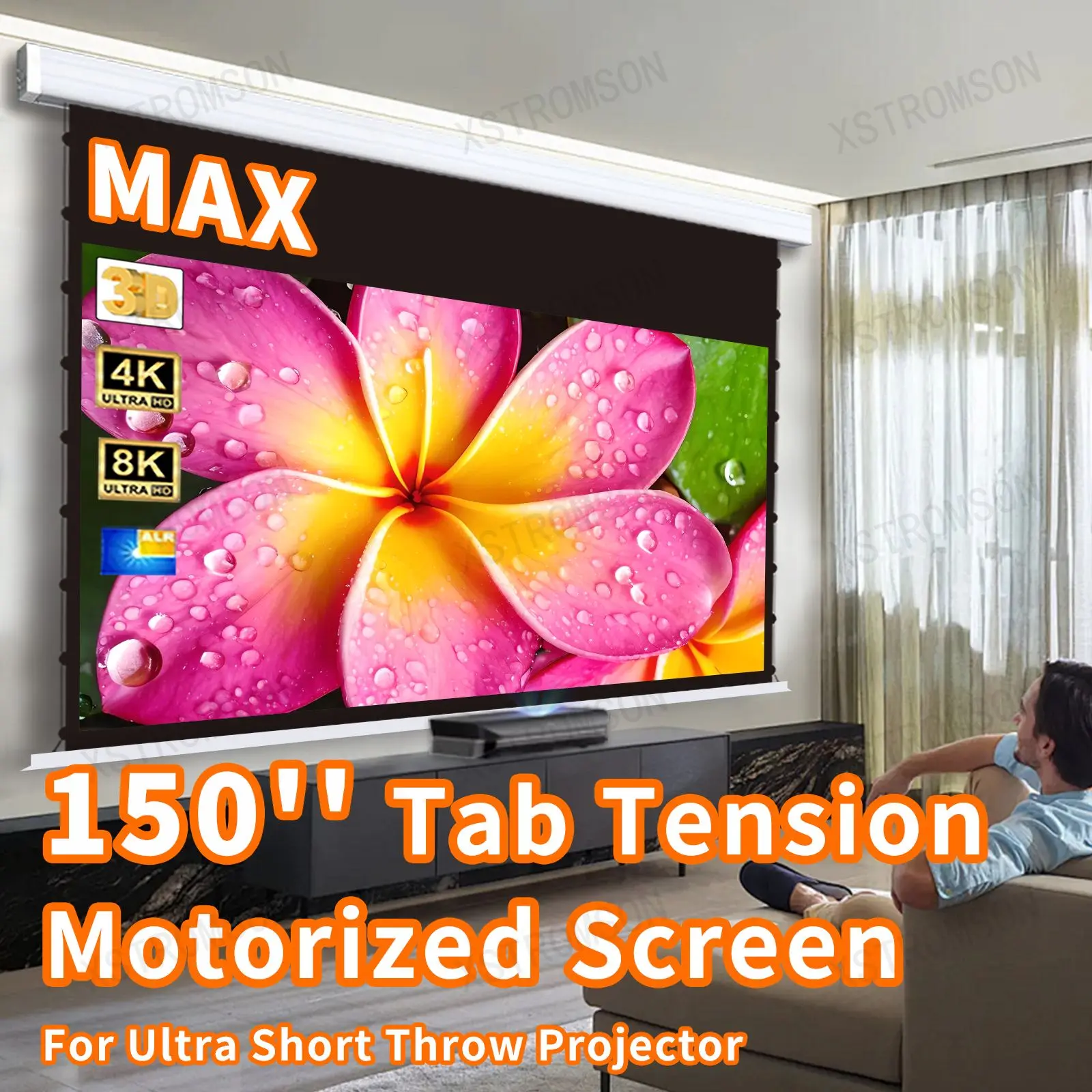 

Горячая Распродажа светильник отклонение, ALR моторизованный Электрический выпадающий проекционный экран для 4k 8k HD ультра короткофокусного проектора