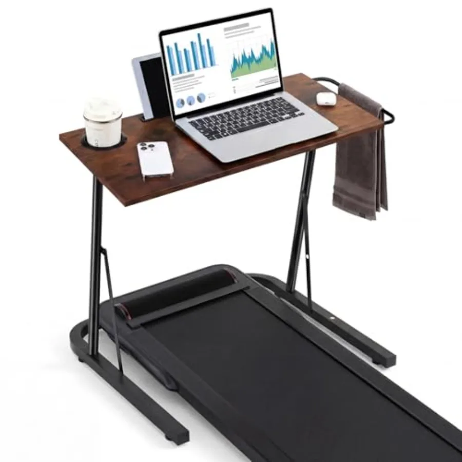 

Регулируемая стоячая рабочая станция для беговой дорожки и велотренажера с подстаканником и слотом для планшета, фитнес-стол для ноутбука, черный, для дома