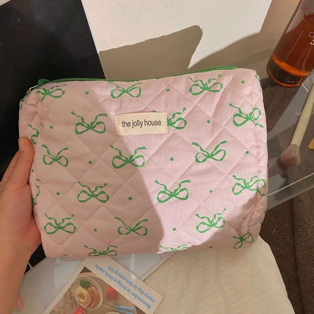 Ins Bowknot حقيبة مستحضرات تجميل مبطنة متعددة الوظائف سعة كبيرة حقيبة تخزين مستحضرات التجميل لينة المحمولة القرطاسية حقيبة التخزين السفر #2