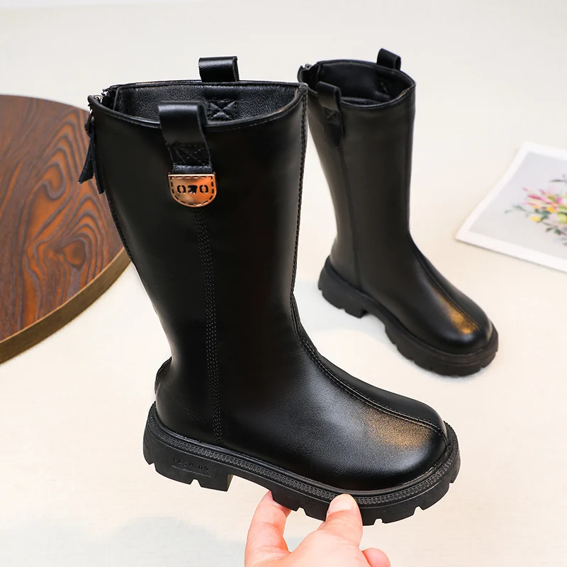 

Children Knee Length Boots New 2025 Autumn Student Girls Princess Boots Kids Zipper Comfortable Non Slip Solid Color Long Boots