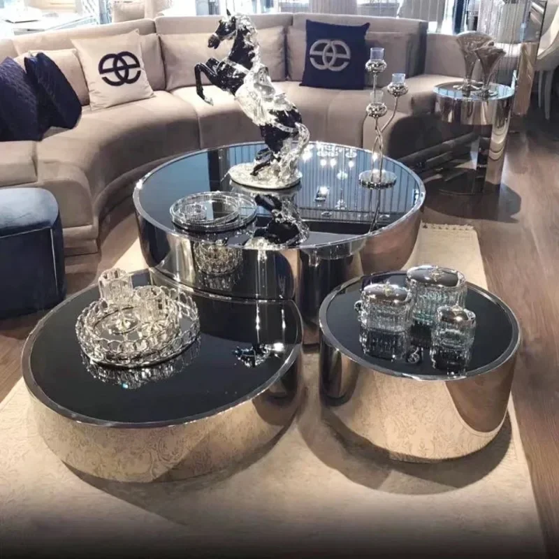 Stainless steel modern simple coffee table villa model room hotel large flat bed and breakfast high-end creative living