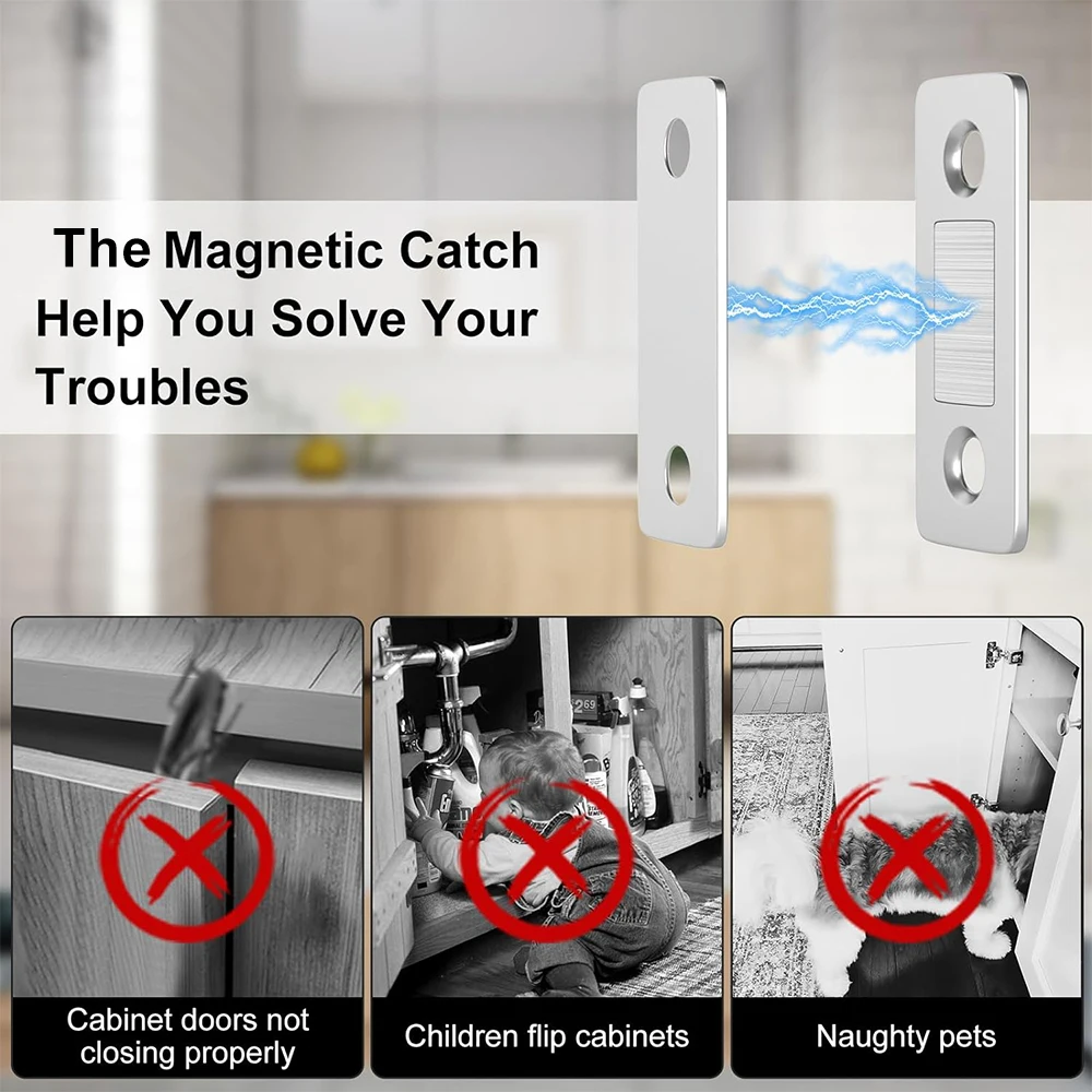 Magnetische Schrankschnäpper, ultradünne Tür, starke Magnete, Stopper, unsichtbares selbstklebendes Schubladen-Magnetschloss für den Schließer in der Küche – Detail 4