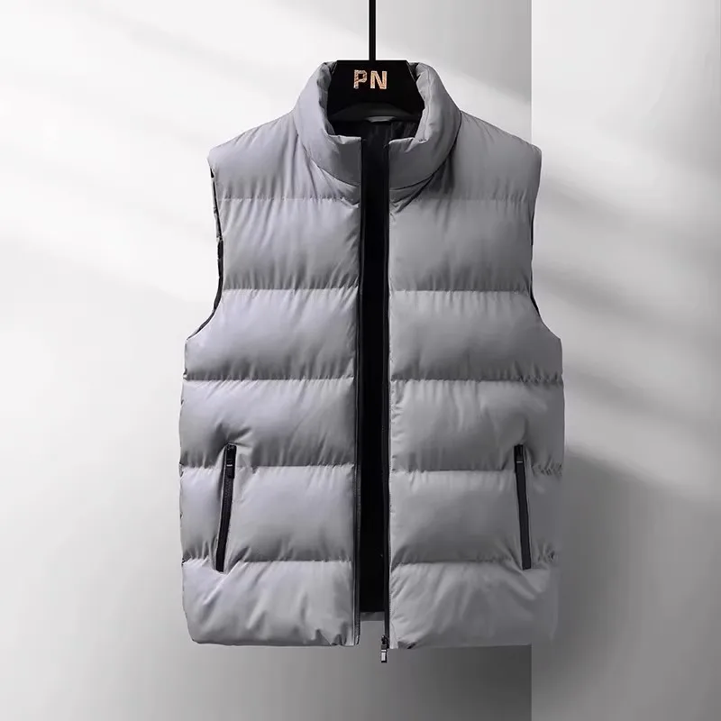 Men's down Cotton Jaet Vest Thi Warm Stand Collar Loose Casual Outerwear for Autumn Winter Youth Faion Zipper Closure