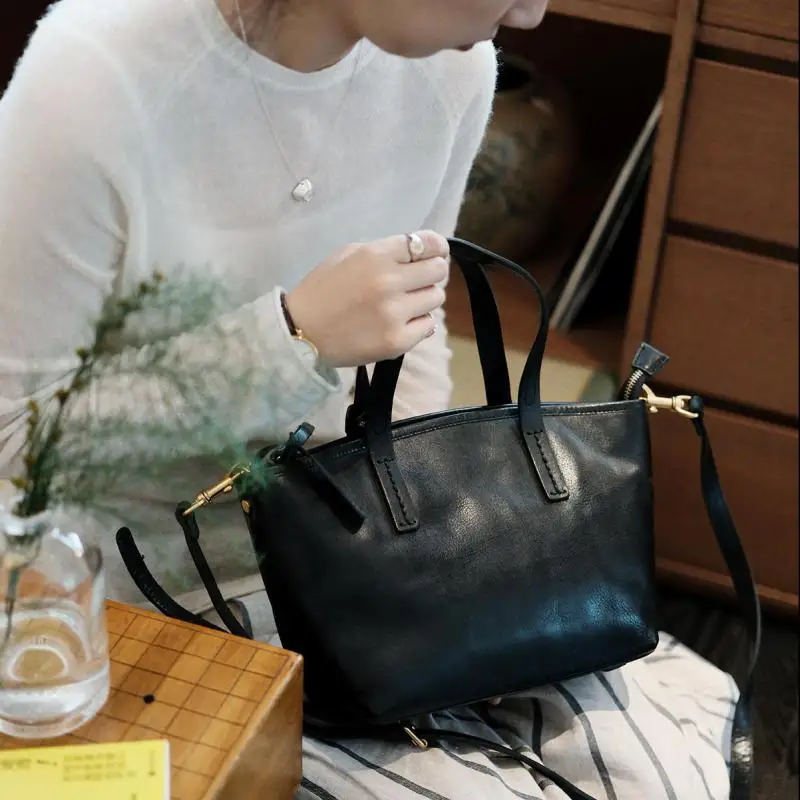 PNDME schlichte, modische Damen-Handtasche aus echtem Leder, Wochenend-Einkaufstasche, handgefertigt, aus Rindsleder der ersten Schicht, große Kapazität. – Detail 10