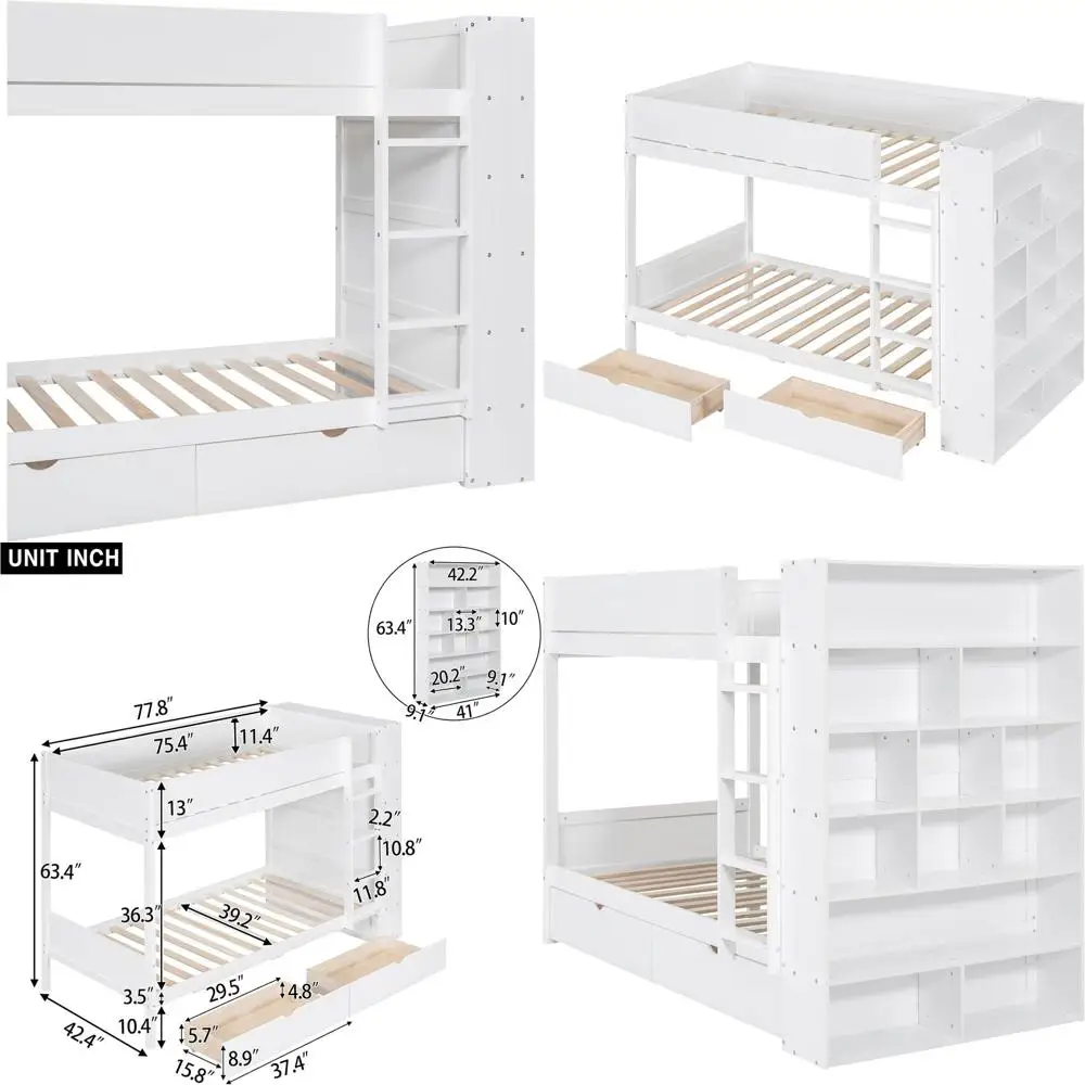 

Двухъярусная кровать из массива дерева с местом для хранения и многоуровневым шкафом для детской спальни, лестница в комплекте, не требуется пружинный блок.