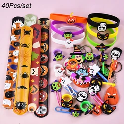40pcs/set Halloween Kids Toy Bracelets Ghost Pumpkin Wristband Hairclip Rubber Ring Halloween Birthday Party Gifts Pinata Filler
