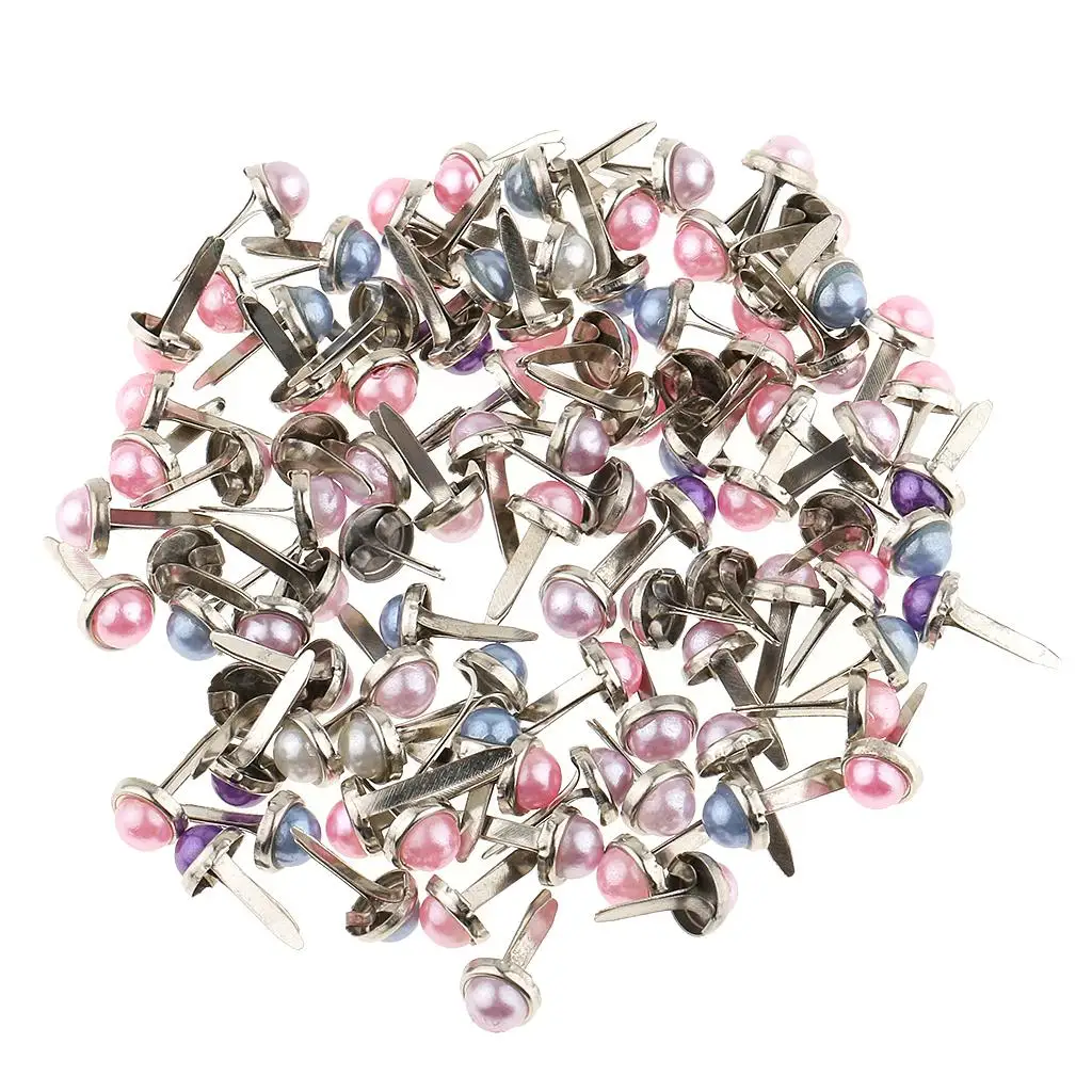 200pcs Metal Pearl Head Brad Paper Fasteners for Scrapbooking Embellishment Paper Craft