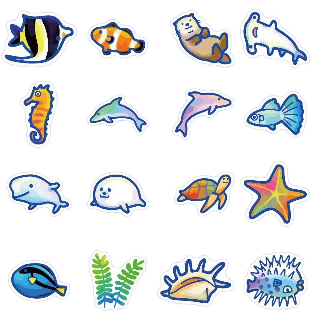 40 PCS Cute Cartoon Aquarium Marine Life Fish and Shrimp Stickers for iPad Toy Luggage Laptop iPad Skateboard Sticker