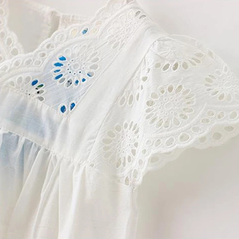 2020 New Summer Girls Cotton Lace Embroidered Dress Kids Clothes White Lace Princess Dress Cute Mini Dress for Age 3 4 6 8 10