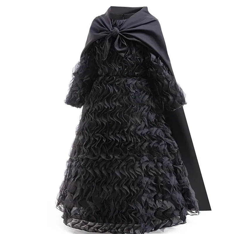 

COSda@Summer Party Sequin Mesh Suspender Girls Sleeveless Princess Dress Children's Girls Black Witch Dress + Headwear 3-12 Year