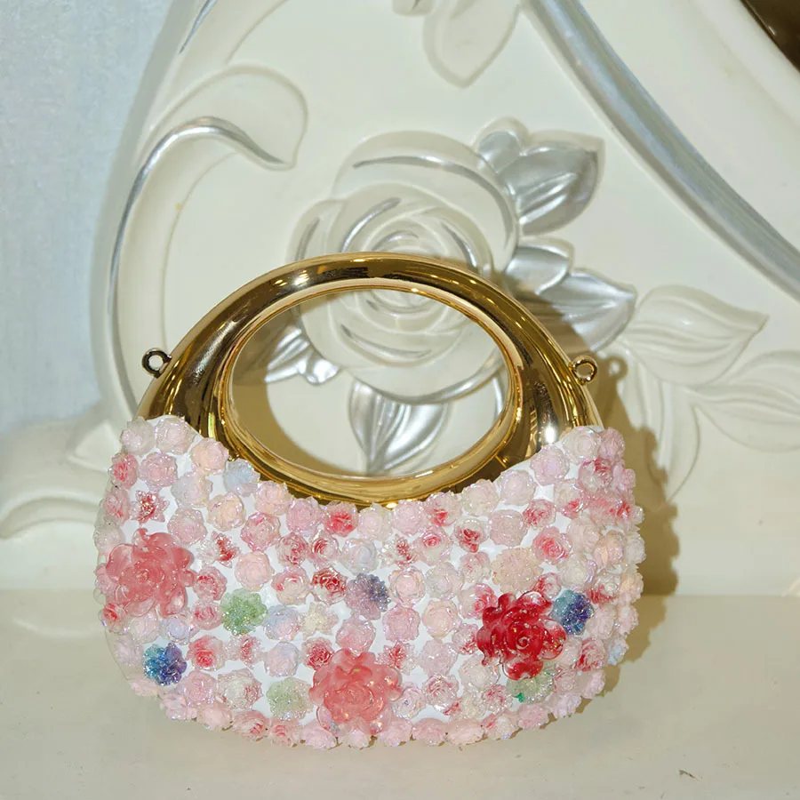 Mini Exquisite Glänzende Blumen-Acryl-Tasche, Mondförmige Einfache und Vielseitige Nischen-Tragetasche – Detail 5