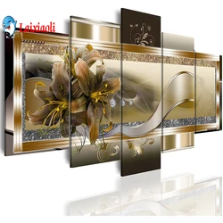 5 pcs Gold Lily flower diy diamond paintings full rhinestone embroidery sale 5d mosaic picture Modern background wall decoration